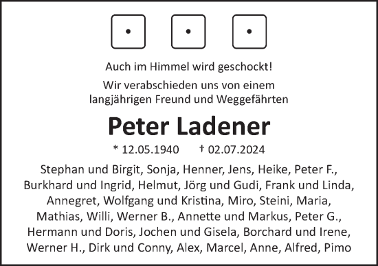 Traueranzeige von Peter Ladener von Neue Osnabrücker Zeitung GmbH & Co. KG