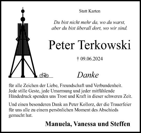Traueranzeige von Peter Terkowski von Neue Osnabrücker Zeitung GmbH & Co. KG