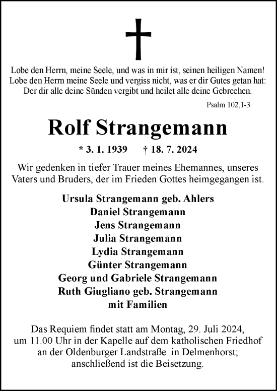 Traueranzeige von Rolf Strangemann von Neue Osnabrücker Zeitung GmbH & Co. KG