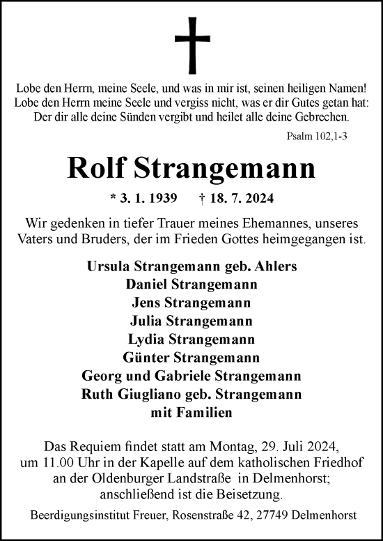 Traueranzeige von Rolf Strangemann von DK Medien GmbH & Co. KG