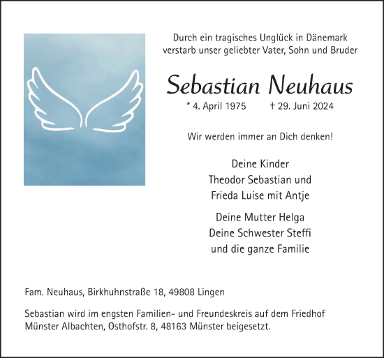 Traueranzeige von Sebastian Neuhaus von Neue Osnabrücker Zeitung GmbH & Co. KG