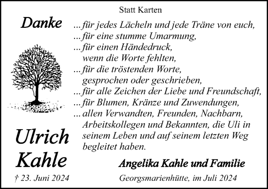 Traueranzeige von Ulrich Kahle von Neue Osnabrücker Zeitung GmbH & Co. KG