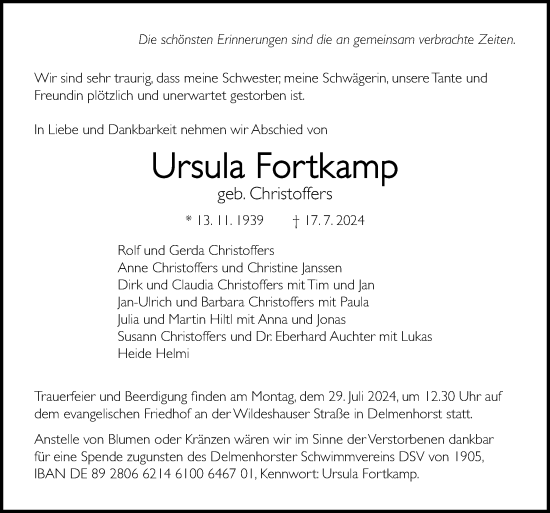 Traueranzeige von Ursula Fortkamp von DK Medien GmbH & Co. KG