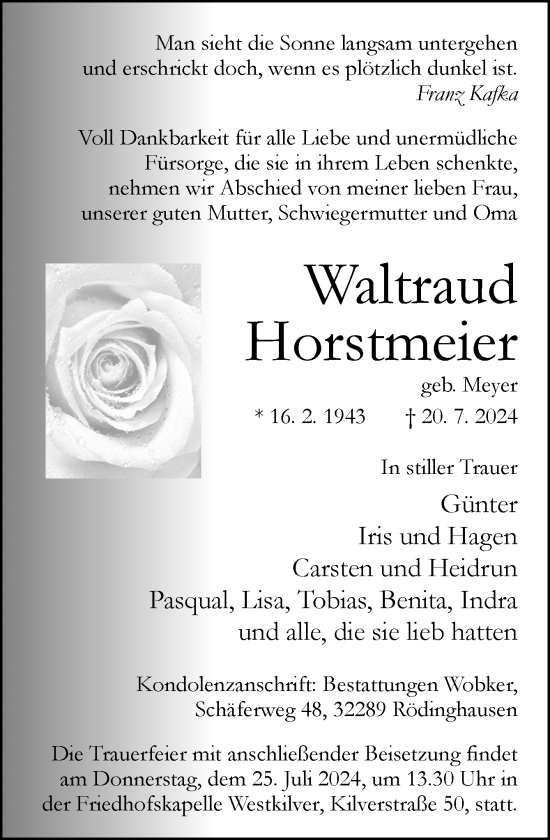 Traueranzeige von Waltraud Horstmeier von Neue Osnabrücker Zeitung GmbH & Co. KG