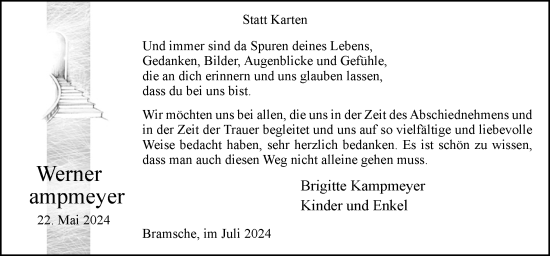 Traueranzeige von Werner Kampmeyer von Neue Osnabrücker Zeitung GmbH & Co. KG