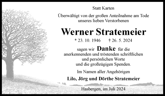 Traueranzeige von Werner Stratemeier von Neue Osnabrücker Zeitung GmbH & Co. KG