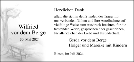 Traueranzeige von Wilfried vor dem Berge von Neue Osnabrücker Zeitung GmbH & Co. KG