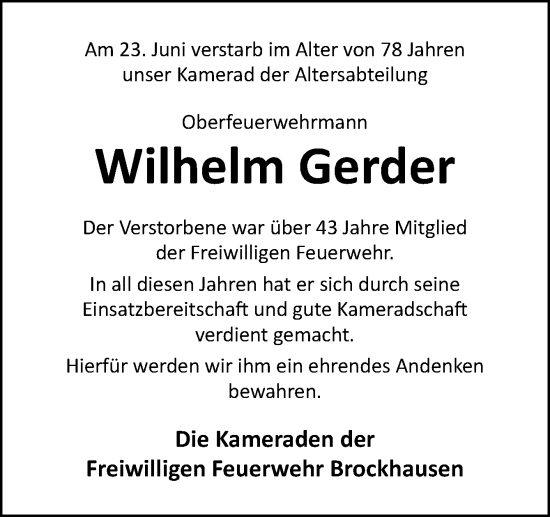 Traueranzeige von Wilhelm Gerder von Neue Osnabrücker Zeitung GmbH & Co. KG