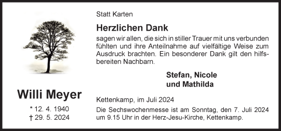 Traueranzeige von Willi Meyer von Neue Osnabrücker Zeitung GmbH & Co. KG