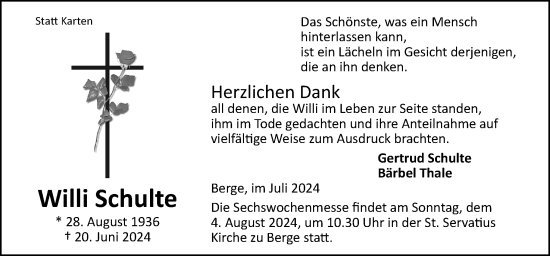 Traueranzeige von Willi Schulte von Neue Osnabrücker Zeitung GmbH & Co. KG