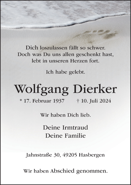 Traueranzeige von Wolfgang Dierker von Neue Osnabrücker Zeitung GmbH & Co. KG