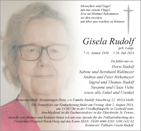 Traueranzeige von Gisela Rudolf von Neue Osnabrücker Zeitung GmbH & Co. KG