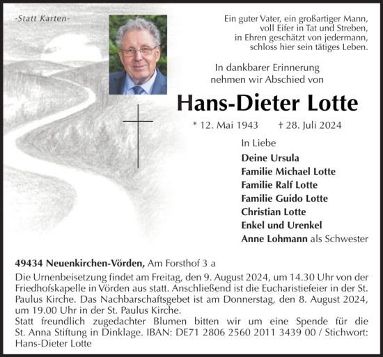 Traueranzeige von Hans-Dieter Lotte von Neue Osnabrücker Zeitung GmbH & Co. KG