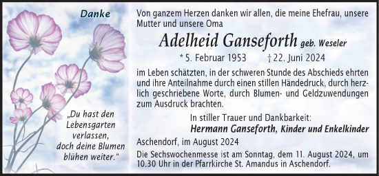 Traueranzeige von Adelheid Ganseforth von Neue Osnabrücker Zeitung GmbH & Co. KG