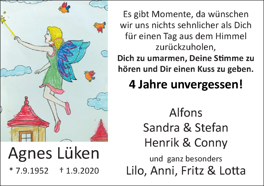  Traueranzeige für Agnes Lüken vom 31.08.2024 aus Neue Osnabrücker Zeitung GmbH & Co. KG