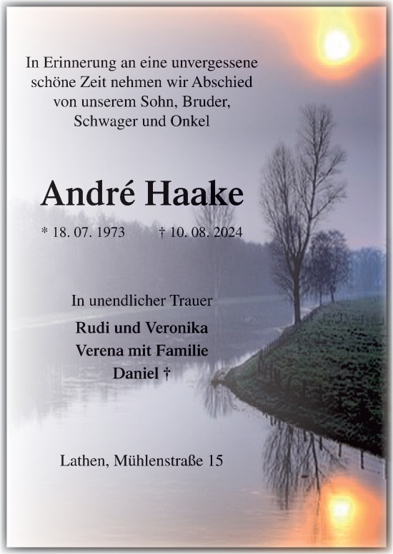 Traueranzeige von Andre Haake von Neue Osnabrücker Zeitung GmbH & Co. KG