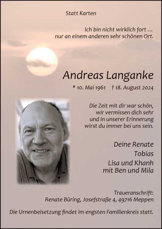 Traueranzeige von Andreas Langanke von Neue Osnabrücker Zeitung GmbH & Co. KG