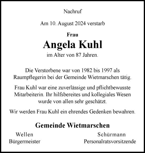 Traueranzeige von Angela Kuhl von Neue Osnabrücker Zeitung GmbH & Co. KG