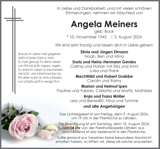 Traueranzeige von Angela Meiners von Neue Osnabrücker Zeitung GmbH & Co. KG