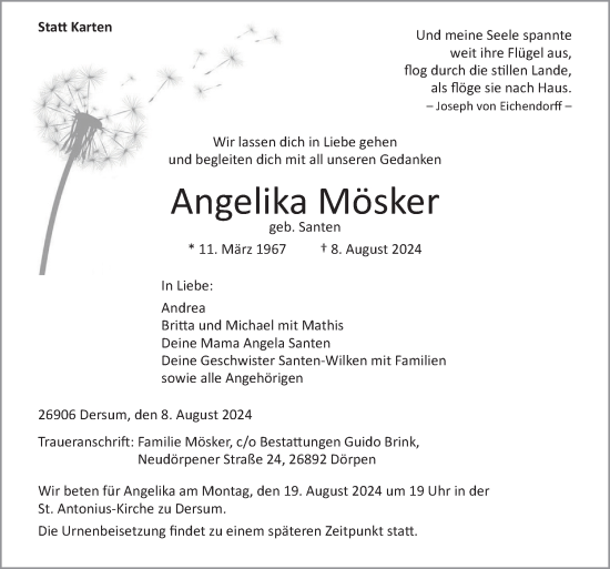 Traueranzeige von Angelika Mösker  von Neue Osnabrücker Zeitung GmbH & Co. KG