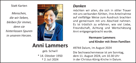 Traueranzeige von Anni Lammers von Neue Osnabrücker Zeitung GmbH & Co. KG