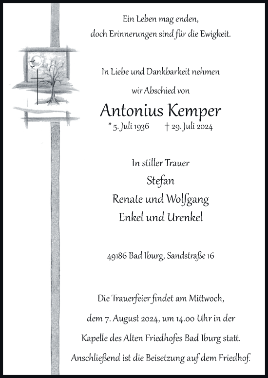 Traueranzeige von Antonius Kemper von Neue Osnabrücker Zeitung GmbH & Co. KG