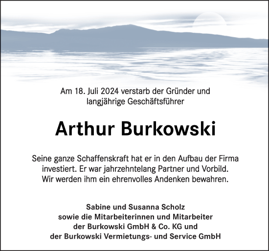 Traueranzeige von Arthur Burkowski von Neue Osnabrücker Zeitung GmbH & Co. KG