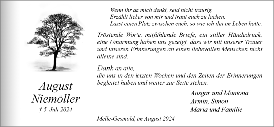 Traueranzeige von August Niemöller von Neue Osnabrücker Zeitung GmbH & Co. KG