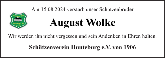 Traueranzeige von August Wolke von Neue Osnabrücker Zeitung GmbH & Co. KG