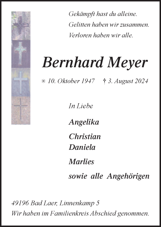 Traueranzeige von Bernhard Meyer von Neue Osnabrücker Zeitung GmbH & Co. KG