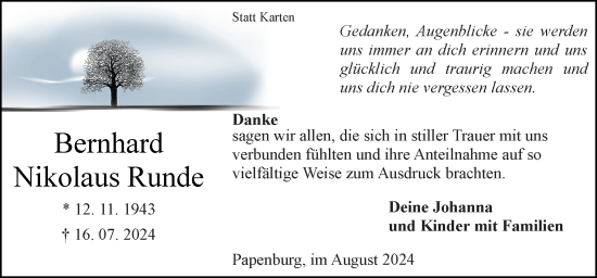 Traueranzeige von Bernhard Nikolaus Runde von Neue Osnabrücker Zeitung GmbH & Co. KG