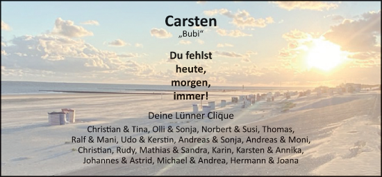 Traueranzeige von Carsten  von Neue Osnabrücker Zeitung GmbH & Co. KG
