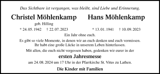 Traueranzeige von Christel und Hans Möhlenkamp von Neue Osnabrücker Zeitung GmbH & Co. KG