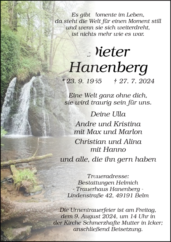 Traueranzeige von Dieter Hanenberg von Neue Osnabrücker Zeitung GmbH & Co. KG