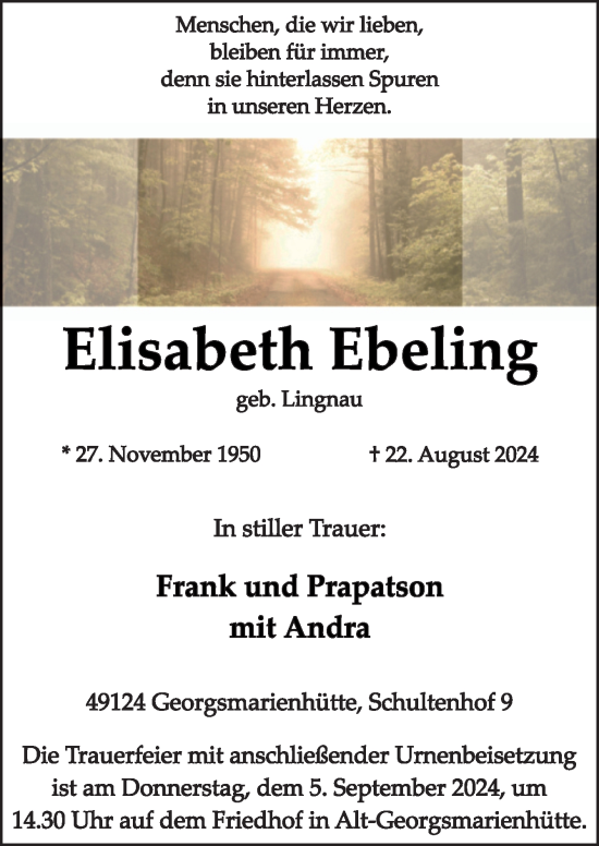 Traueranzeige von Elisabeth Ebeling von Neue Osnabrücker Zeitung GmbH & Co. KG