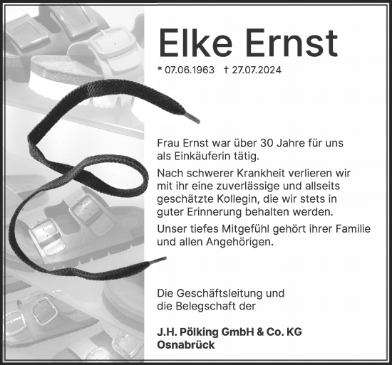 Traueranzeige von Elke Ernst von Neue Osnabrücker Zeitung GmbH & Co. KG