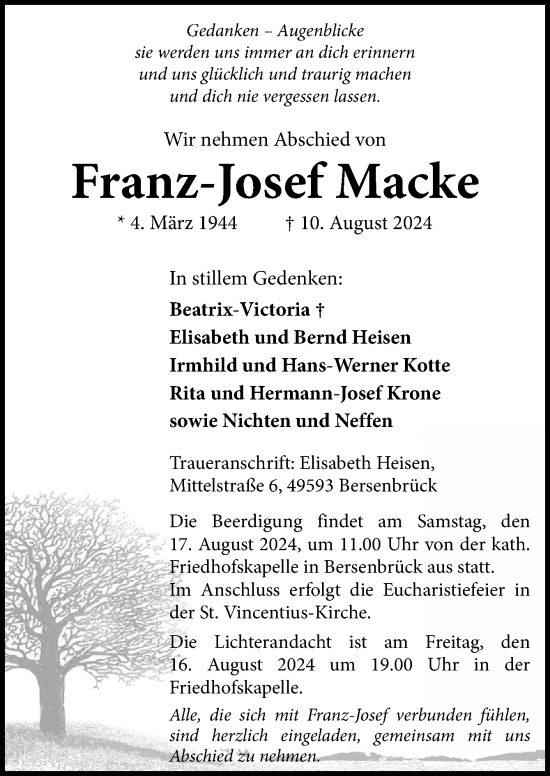 Traueranzeige von Franz-Josef Macke von Neue Osnabrücker Zeitung GmbH & Co. KG