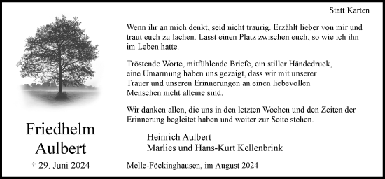 Traueranzeige von Friedhelm Aulbert von Neue Osnabrücker Zeitung GmbH & Co. KG