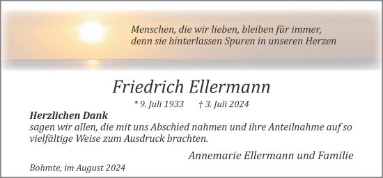 Traueranzeige von Friedrich Ellermann von Neue Osnabrücker Zeitung GmbH & Co. KG