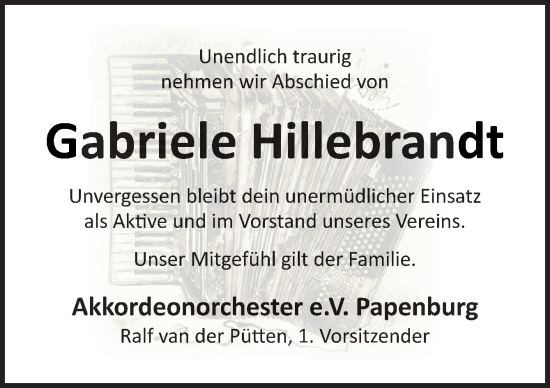 Traueranzeige von Gabriele Hillebrandt von Neue Osnabrücker Zeitung GmbH & Co. KG