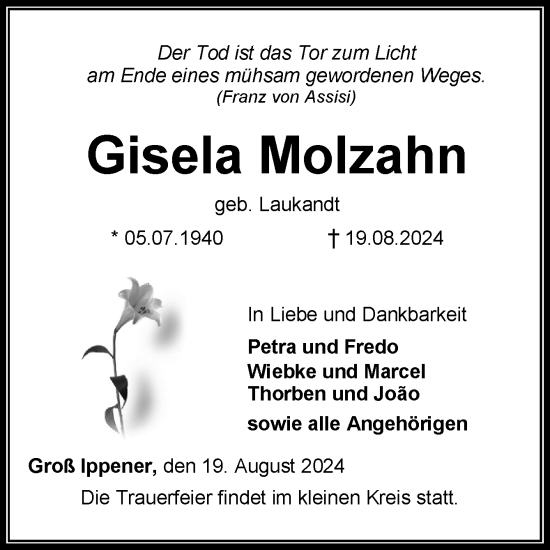 Traueranzeige von Gisela Molzahn von DK Medien GmbH & Co. KG