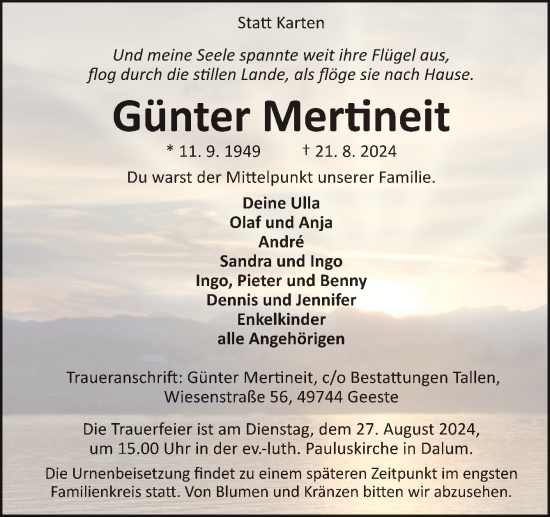 Traueranzeige von Günter Mertineit von Neue Osnabrücker Zeitung GmbH & Co. KG