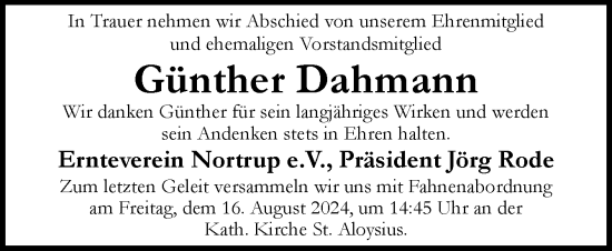 Traueranzeige von Günther Dahmann von Neue Osnabrücker Zeitung GmbH & Co. KG