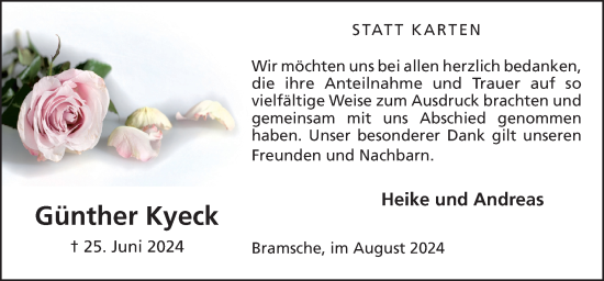 Traueranzeige von Günther Kyeck von Neue Osnabrücker Zeitung GmbH & Co. KG