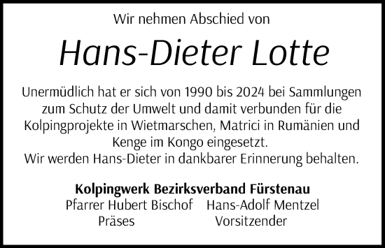 Traueranzeige von Hans-Dieter Lotte von Neue Osnabrücker Zeitung GmbH & Co. KG