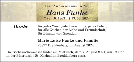 Traueranzeige von Hans Funke von Neue Osnabrücker Zeitung GmbH & Co. KG