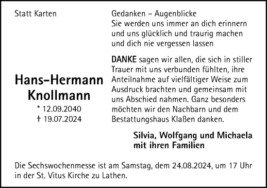 Traueranzeige von Hans-Hermann Knollmann von Neue Osnabrücker Zeitung GmbH & Co. KG