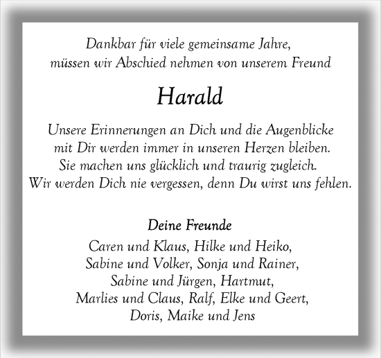 Traueranzeige von Harald  von DK Medien GmbH & Co. KG