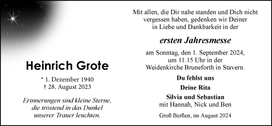 Traueranzeige von Heinrich Grote von Neue Osnabrücker Zeitung GmbH & Co. KG