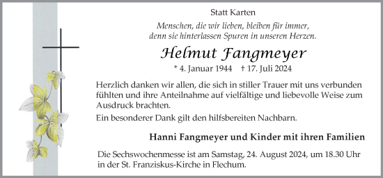 Traueranzeige von Helmut Fangmeyer von Neue Osnabrücker Zeitung GmbH & Co. KG